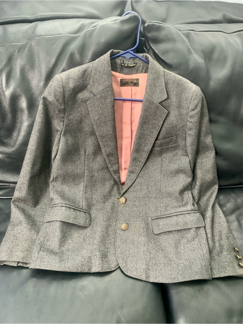 Vintage Charter Club Pure Wool Grey Blazer Salmon Pink Lining Petite
